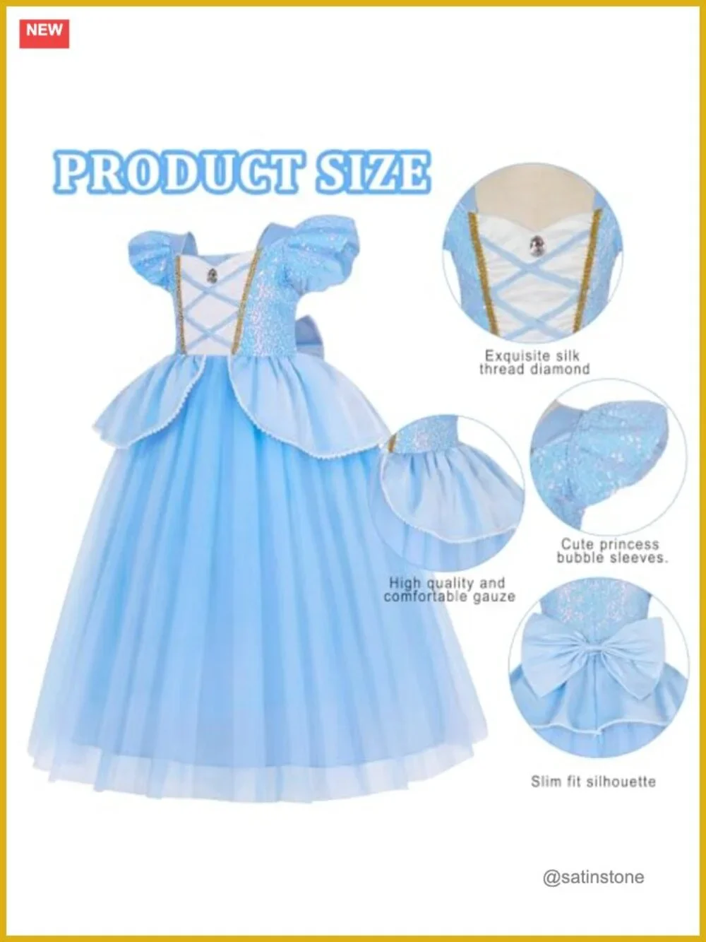 Girls Blue Princess Costume Dress with Crown Scepter Gloves Halloween Cosplay
